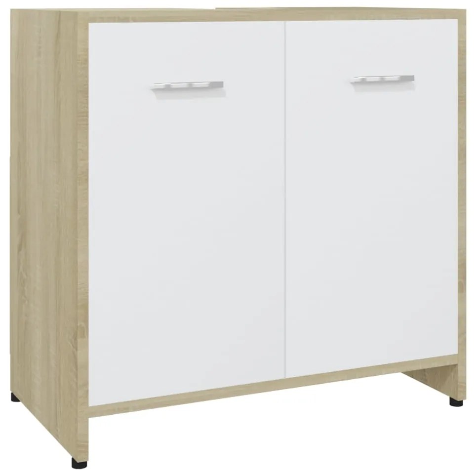 802575 vidaXL Dulap de baie, alb și stejar Sonoma, 60 x 33 x 61 cm, PAL