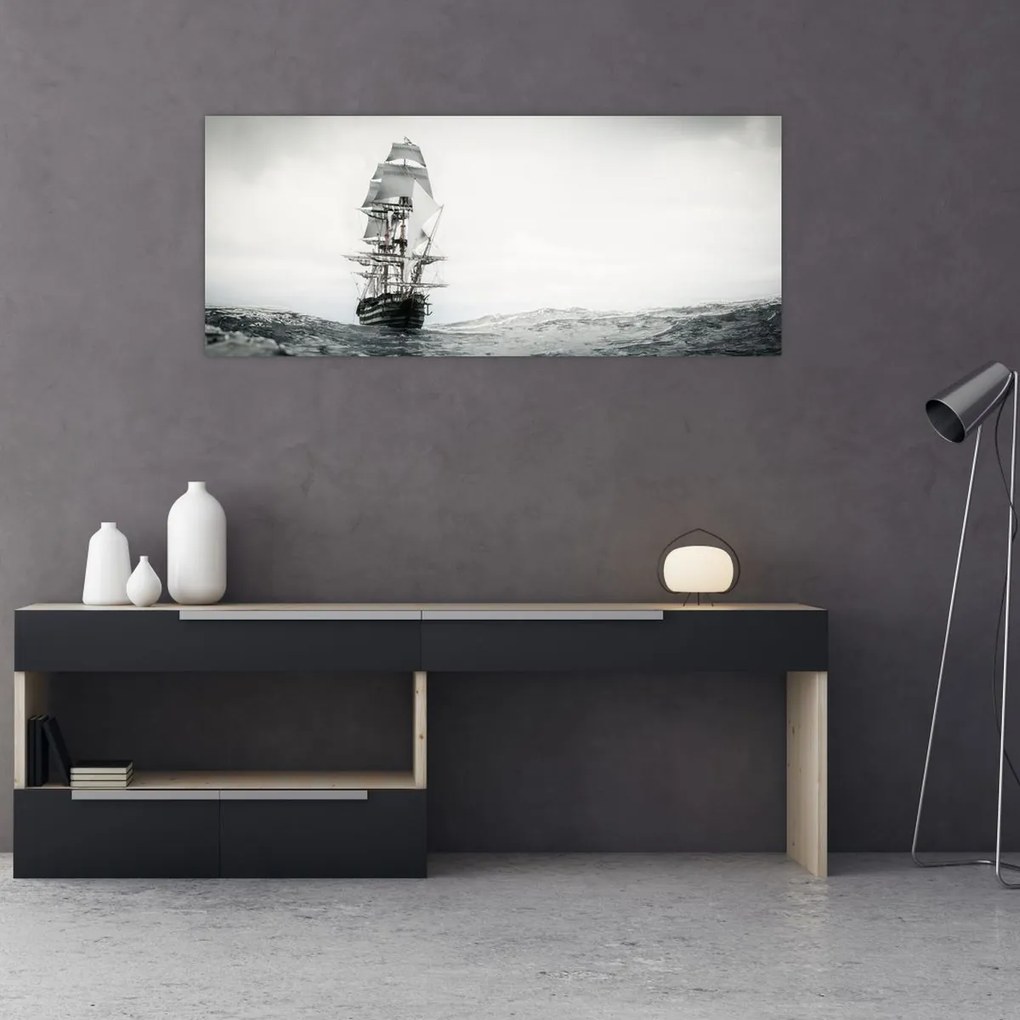 Tablou - O navă care navighează pe ocean (120x50 cm)