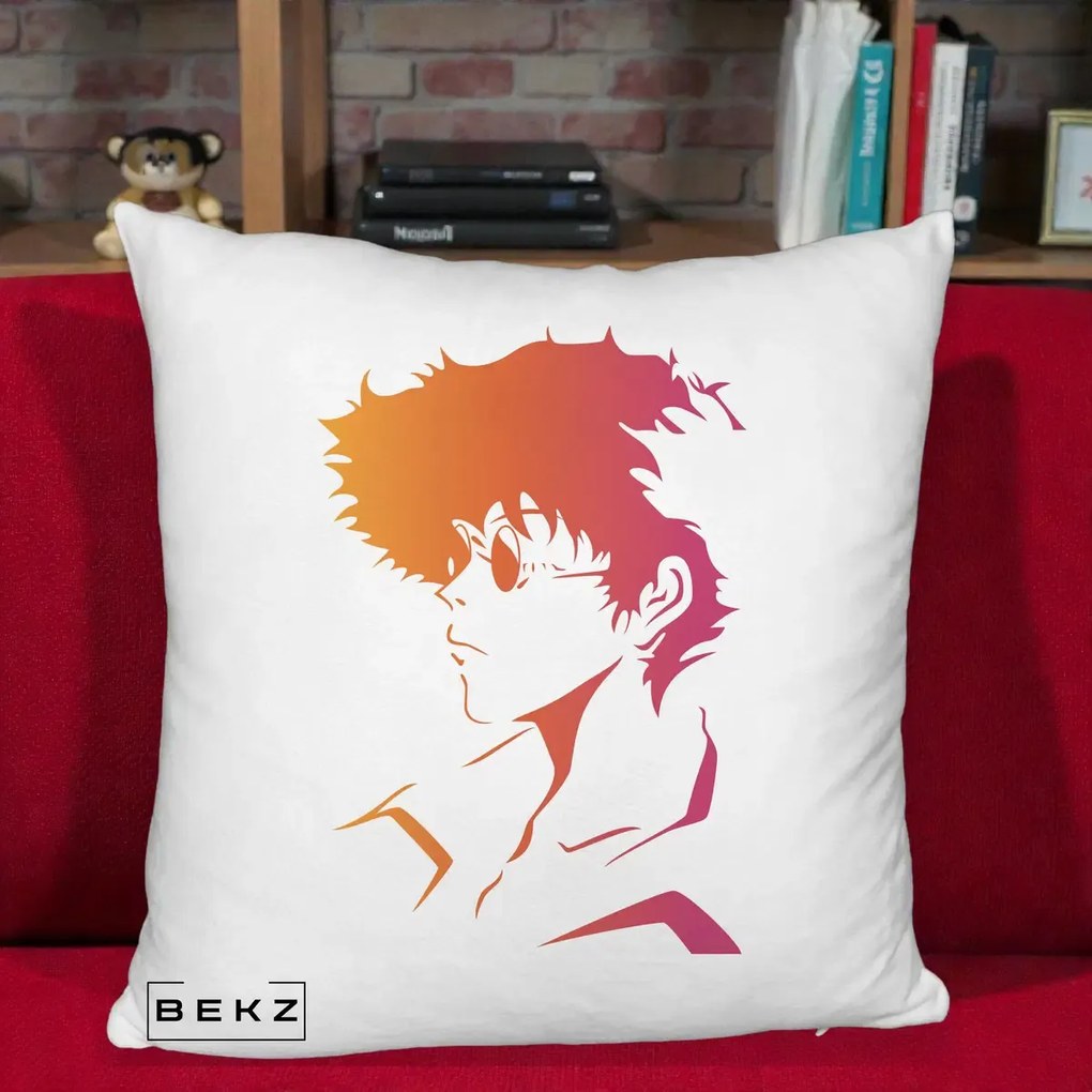 Perna Decorativa Cowboy Bebop Spike Silueta Gradient, 40x40 cm, Alb Pufos, Husa Detasabila, Perna Inclusa, BEKZ®