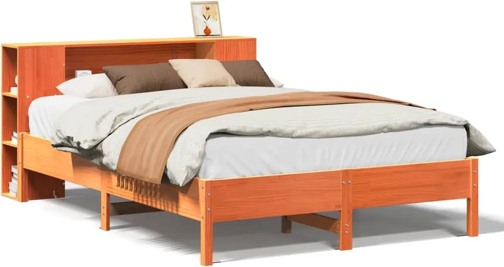 vidaXL Pat cu bibliotecă fără saltea maro 160x200 cm lemn masiv de pin