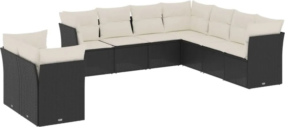 vidaXL Set mobilier de grădină cu perne, 9 piese, negru, poliratan