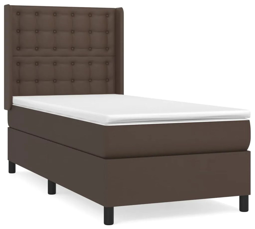 3132486 vidaXL Pat box spring cu saltea, maro, 100x200 cm, piele ecologică