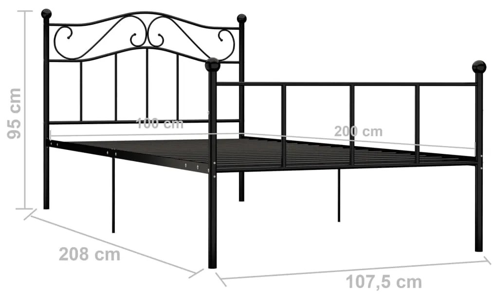 Cadru de pat, negru, 100 x 200 cm, metal Negru, 100 x 200 cm
