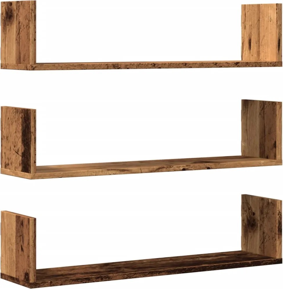 vidaXL Rafturi perete, 3 buc., lemn vechi, 80x18x18 cm, lemn prelucrat