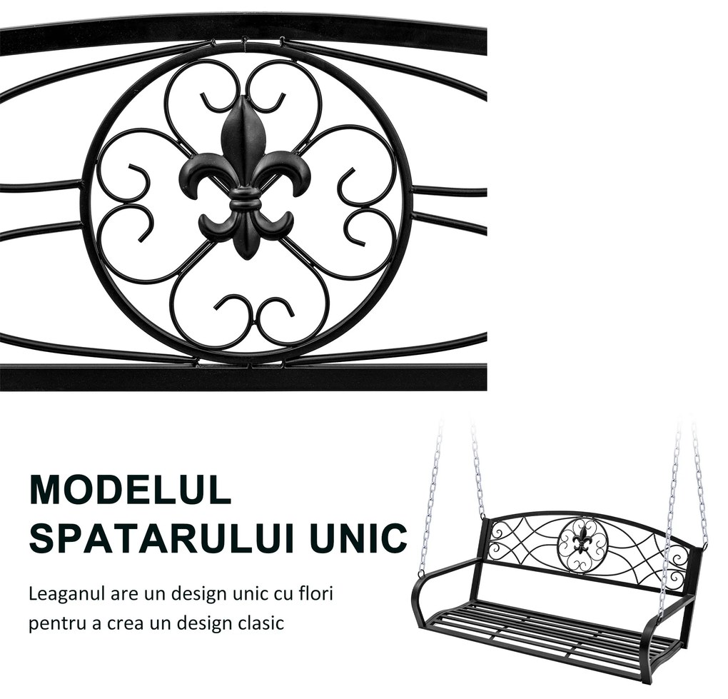 Outsunny Leagan de Extern Suspendat in Fier Forjat Negru | Aosom Romania