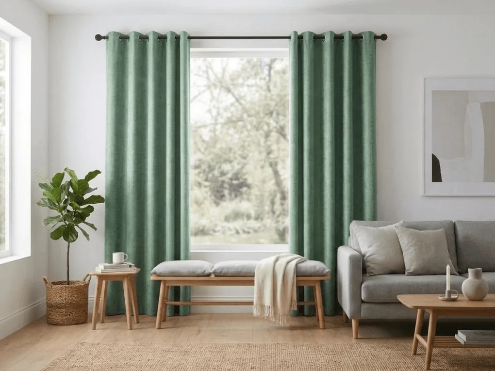 Draperie opaca LOOM VELVET 140x250 cm, verde Agatat: Inele metalice