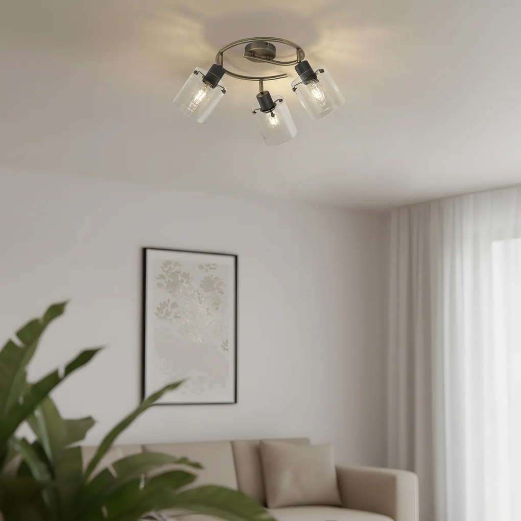 Spot de tavan de design bronz cu sticlă transparentă rotundă cu 3 lumini - Domo