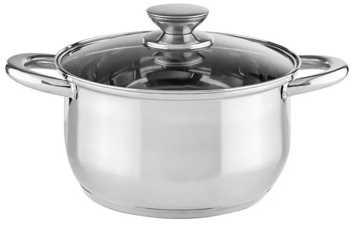 Set de oale Muhler MR-1242, 12 piese, Otel inoxidabil, Fund in trei straturi, Manere reci, Capace din sticla, Inductie, Argintiu