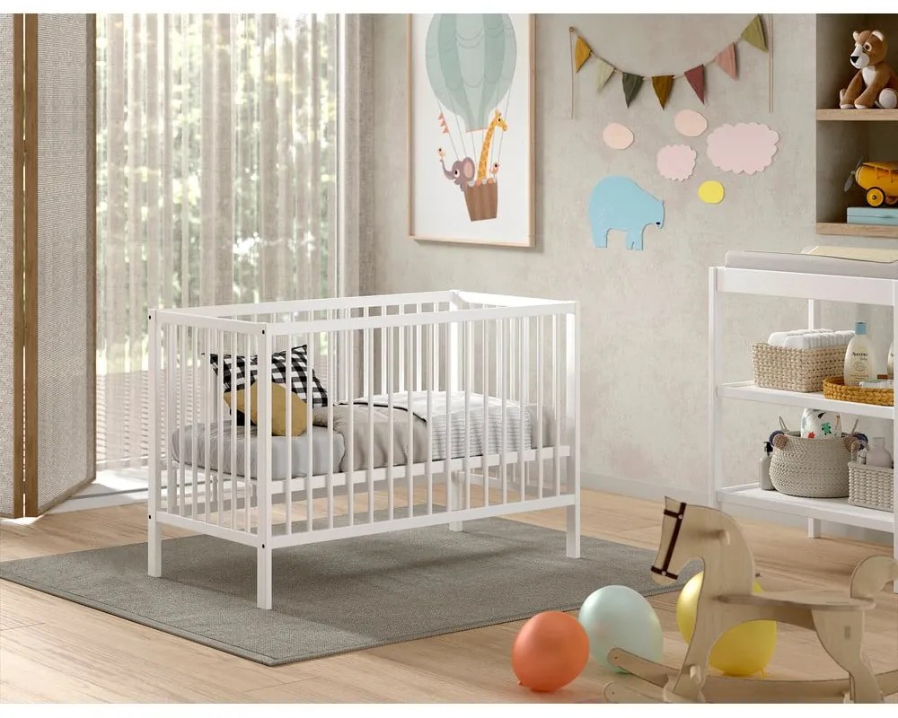 Pătuț alb din lemn masiv de pin 60x120 cm DINO – Vipack