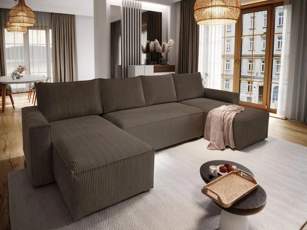 PROMO Set de canapea in forma de U SMART COSARO maro inchis 295x140 cm calitate secundara