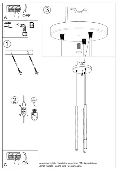 Lustră pe cablu MOSAIC 3xG9/12W/230V neagră/aurie