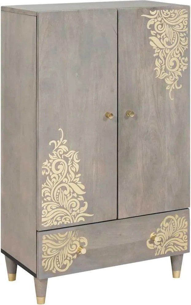 vidaXL Bufet cu sertar Gri și Aur 60 x 33 x 100 cm Lemn de mango solid