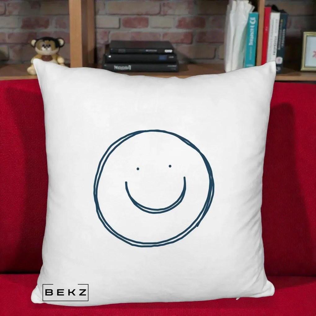 Perna Decorativa Smile Desen Minimalist, 40x40 cm, Alb Pufos, Husa Detasabila, Perna Inclusa, BEKZ®