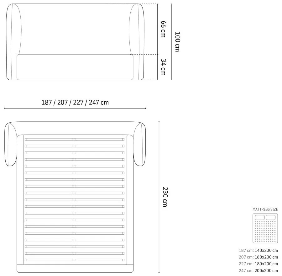 Pat matrimonial bej tapițat cu spațiu de depozitare cu somieră 160x200 cm Miley – Micadoni