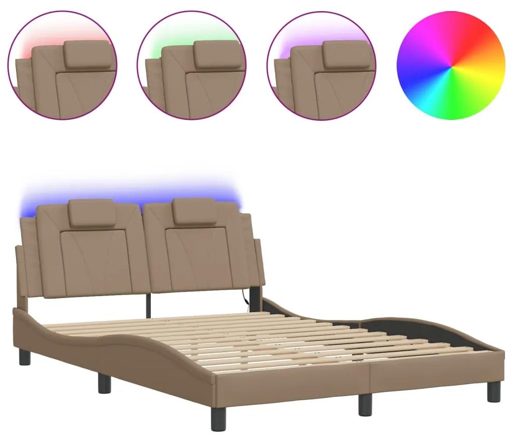 3214012 vidaXL Cadru de pat cu LED, cappuccino, 120x200 cm, piele ecologică