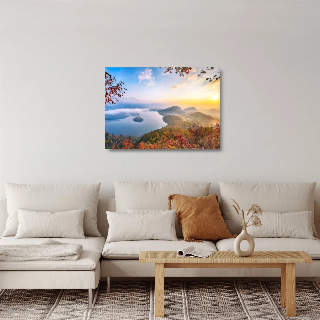 Tablou pe sticlă - Lacul Bled (70x50 cm)