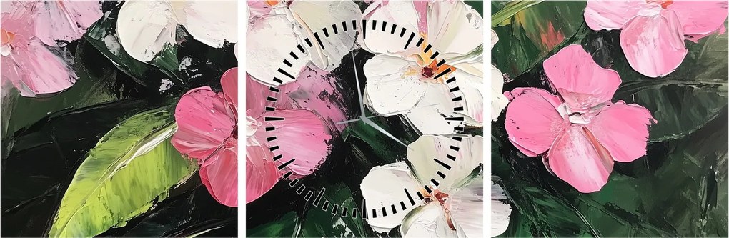 Tablou - Flori roz și albe (cu ceas) (90x30 cm)