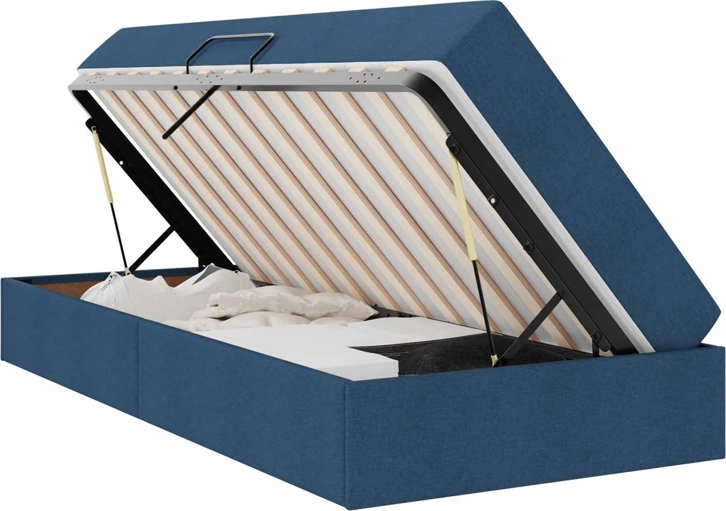 vidaXL Pat cu saltea și spațiu de depozitare albastru 100 x 200 cm