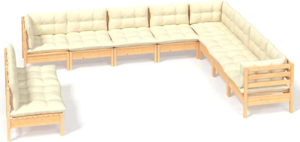 vidaXL Set mobilier grădină cu perne crem, 10 piese, lemn masiv de pin