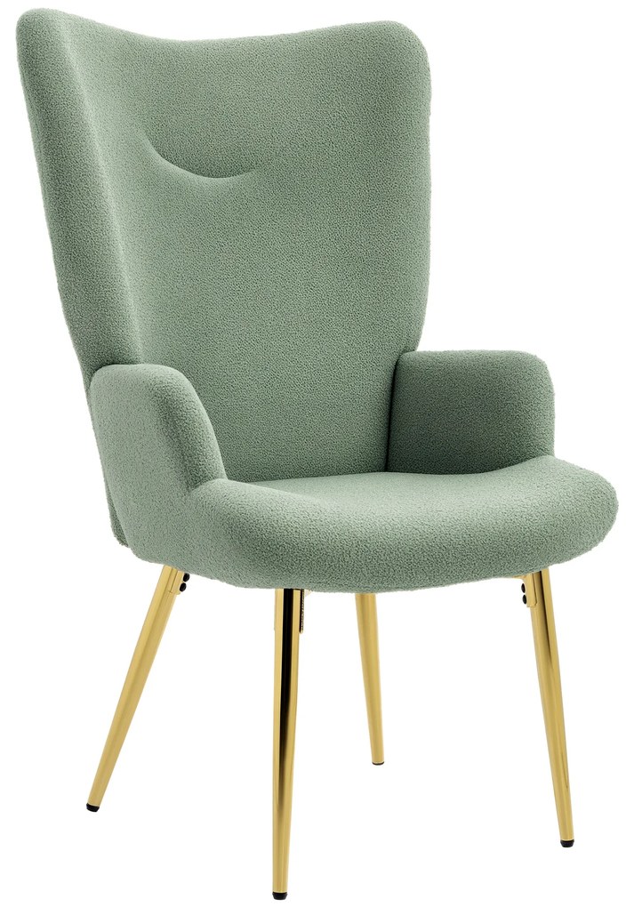 HOMCOM Fotoliu de Living cu Spătar Înalt, 73x68x111 cm, Verde și Auriu | Aosom Romania