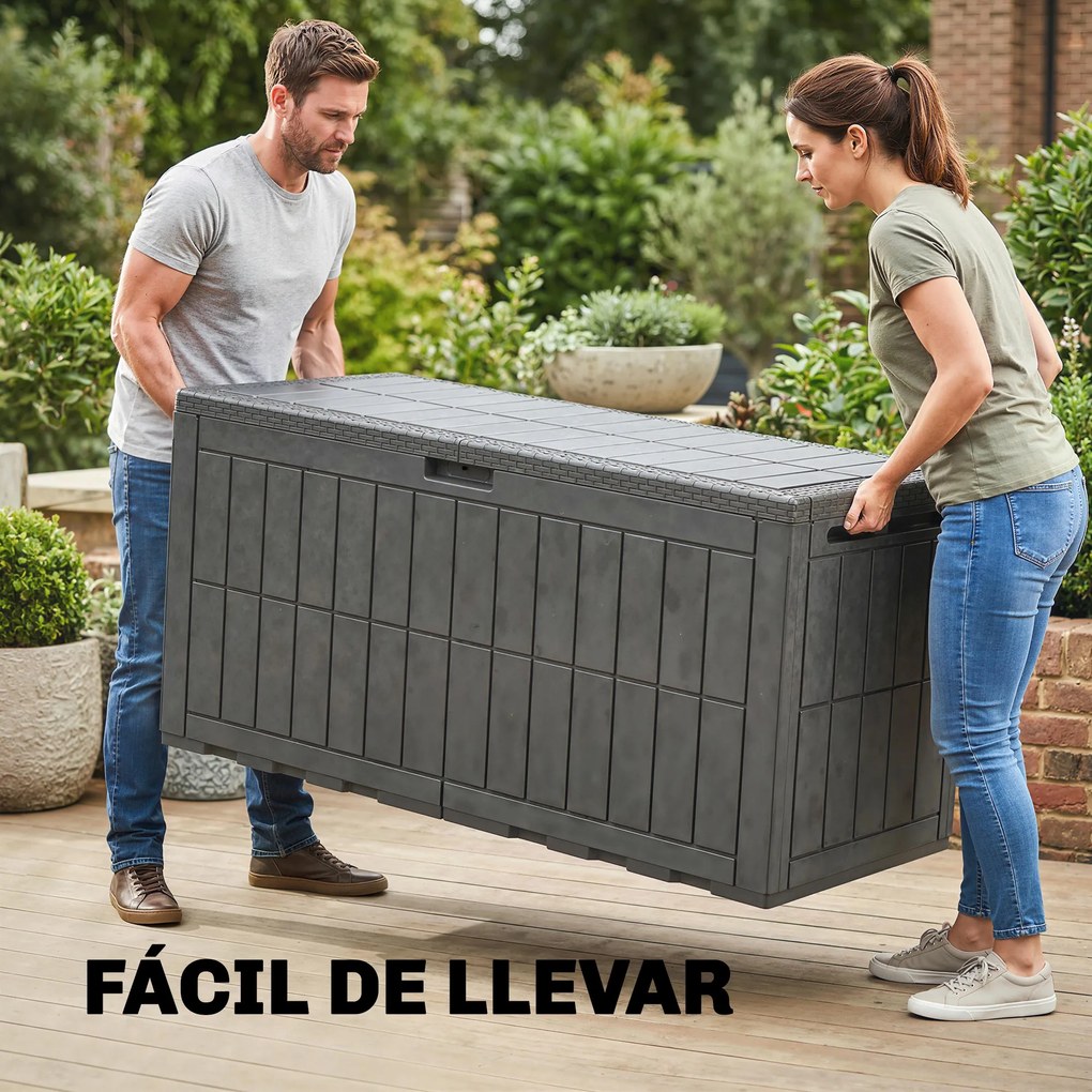 Outsunny Cufăr Exterior Capacitate 440 L din Rășină Rezistentă la Apă și Razele UV cu Capac Blocabil Bare cu Gaz Cafeniu | Aosom Romania