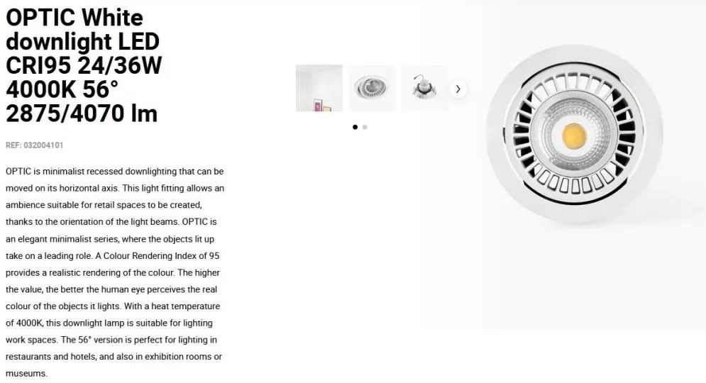 Spot LED incastrabil OPTIC White downlight LED CRI95 24/36W 4000K 56° 2875/4070 lm