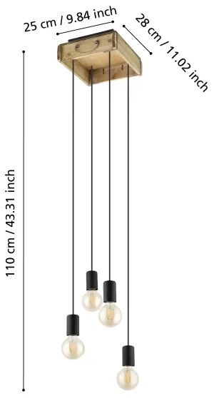 Lustră pe cablu WOOTTON 4xE27/40W/230V Eglo 43591