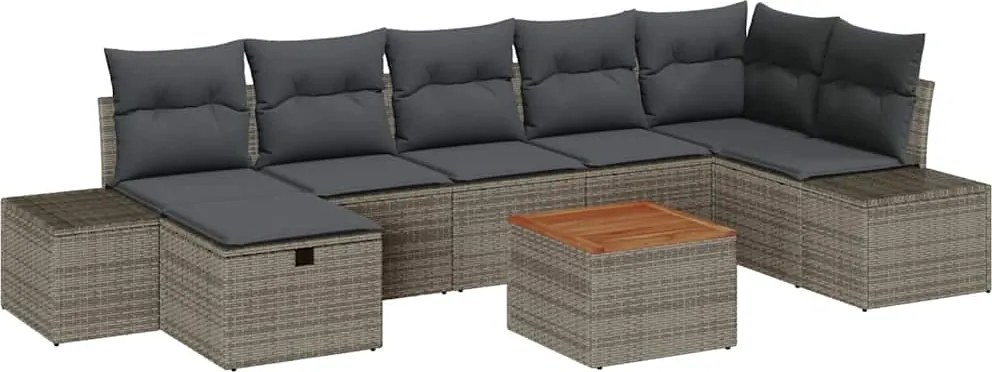 vidaXL Set de canapele pentru grădină cu pernă 8 pcs Gri Rattan poli
