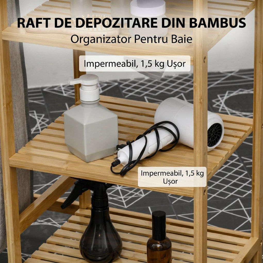 HOMCOM Coș de Rufe din Bambus cu Masă de Călcat și Suport de Călcat, Coș de Rufe cu Raft cu 3 Niveluri, 113x34x82 cm, Gri