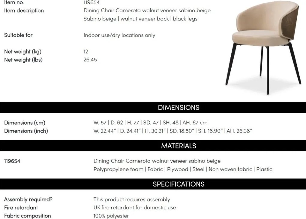 Scaun design elegant LUX Camerota, Sabino beige