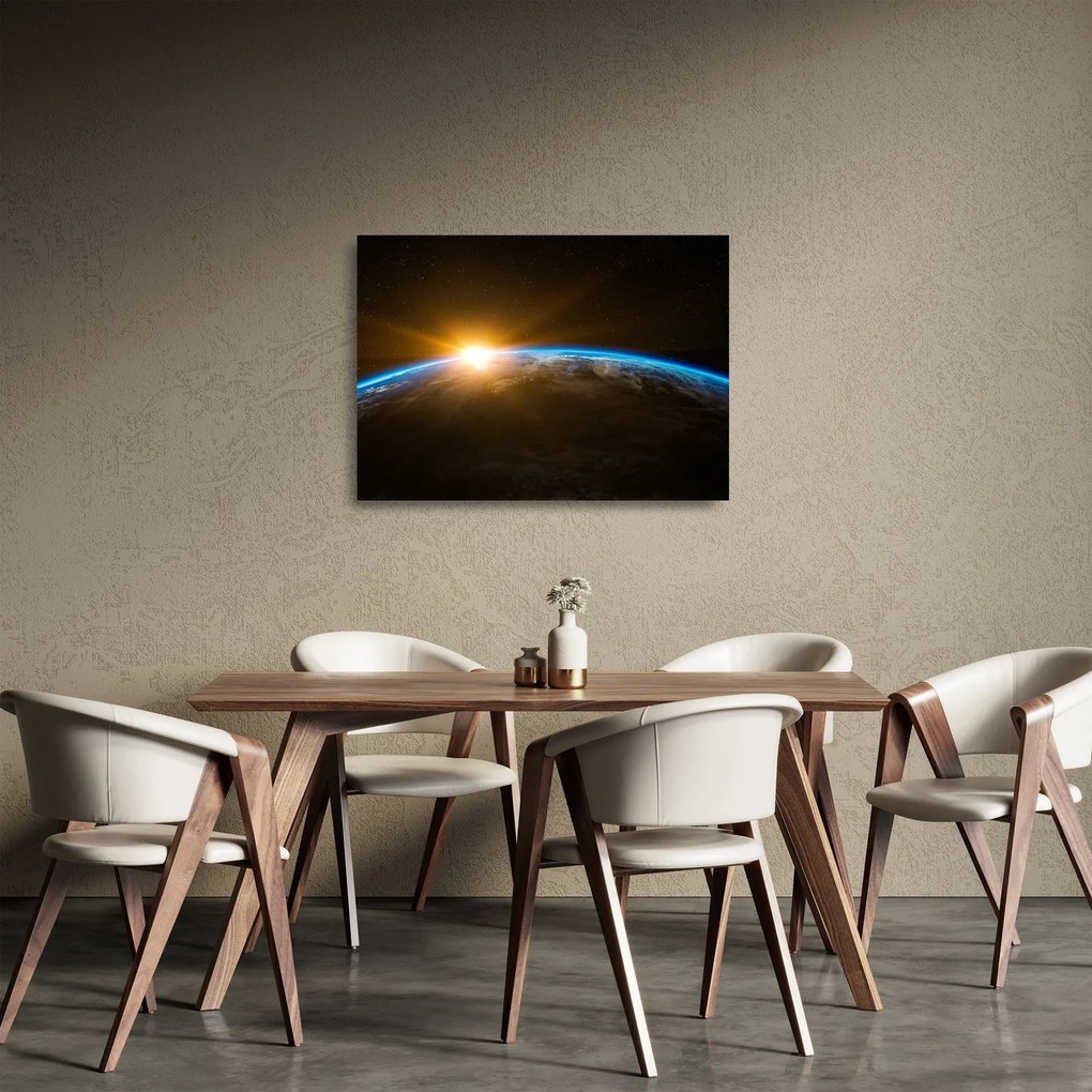 Tablou pe sticlă - Planeta Pământ și univers (70x50 cm)