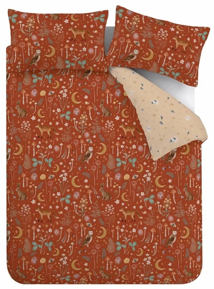 Lenjerie de pat cărămizie pentru pat dublu 200x200 cm Enchanted Twilight Animals – Catherine Lansfield