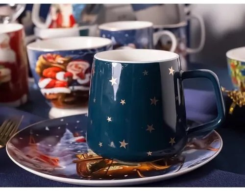 Cană din porțelan Altom Golden stars, 370ml, navy blue