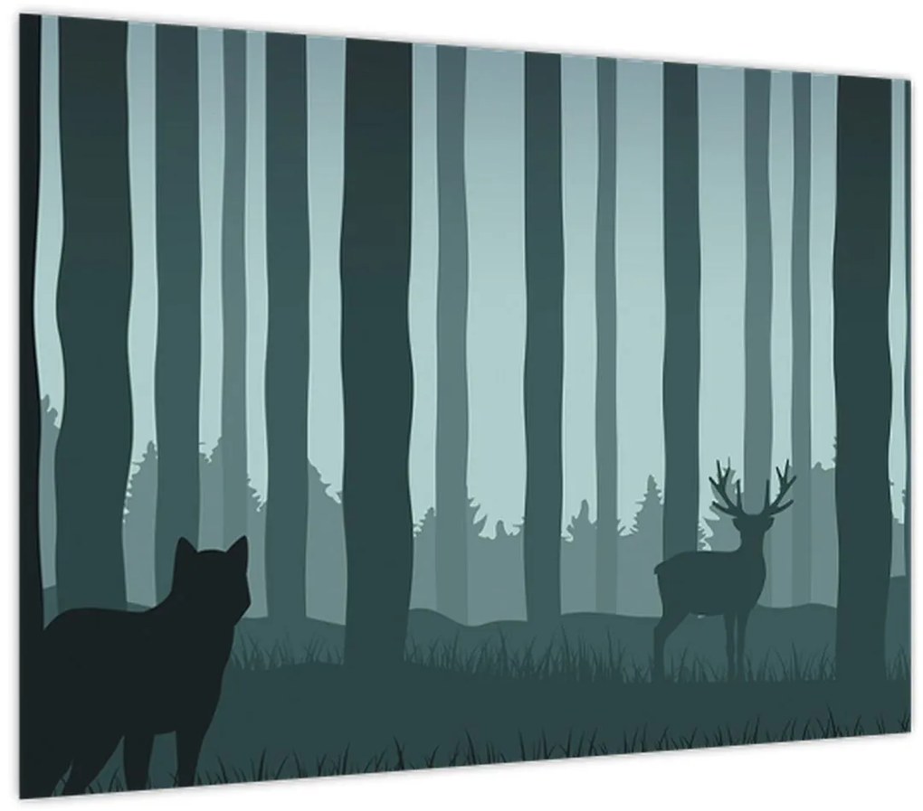 Tablou - Cerb cu lup pe stânci (70x50 cm)