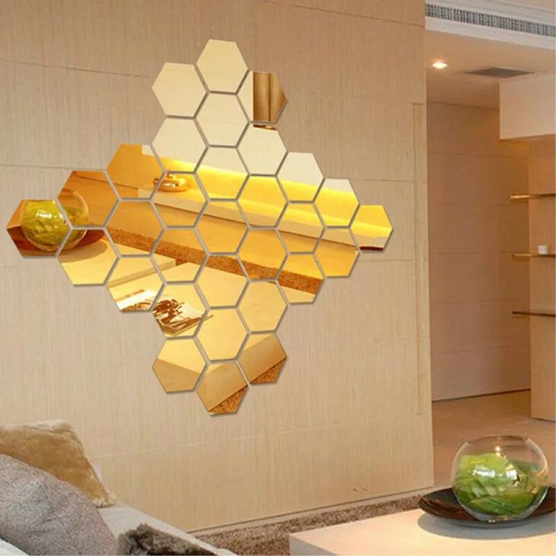 Sticker acrilic 3D Hexagon auriu
