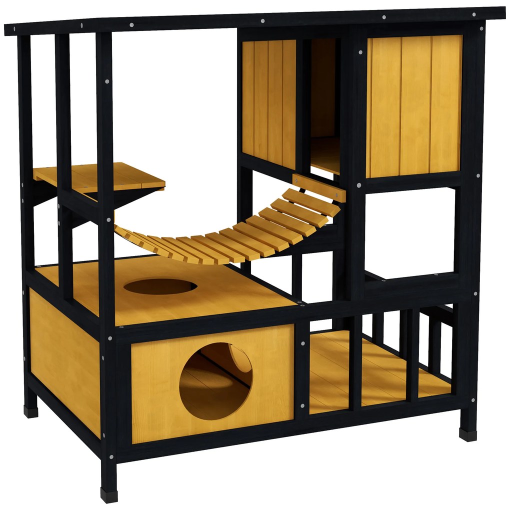 PawHut Casa pentru Pisici Colibă pentru Pisici Casa pentru Pisici, rezistentă la intemperii, 1 rampă, 1 platformă, 84,5 x 60 x 88 cm, Verde + Natural | Aosom Romania