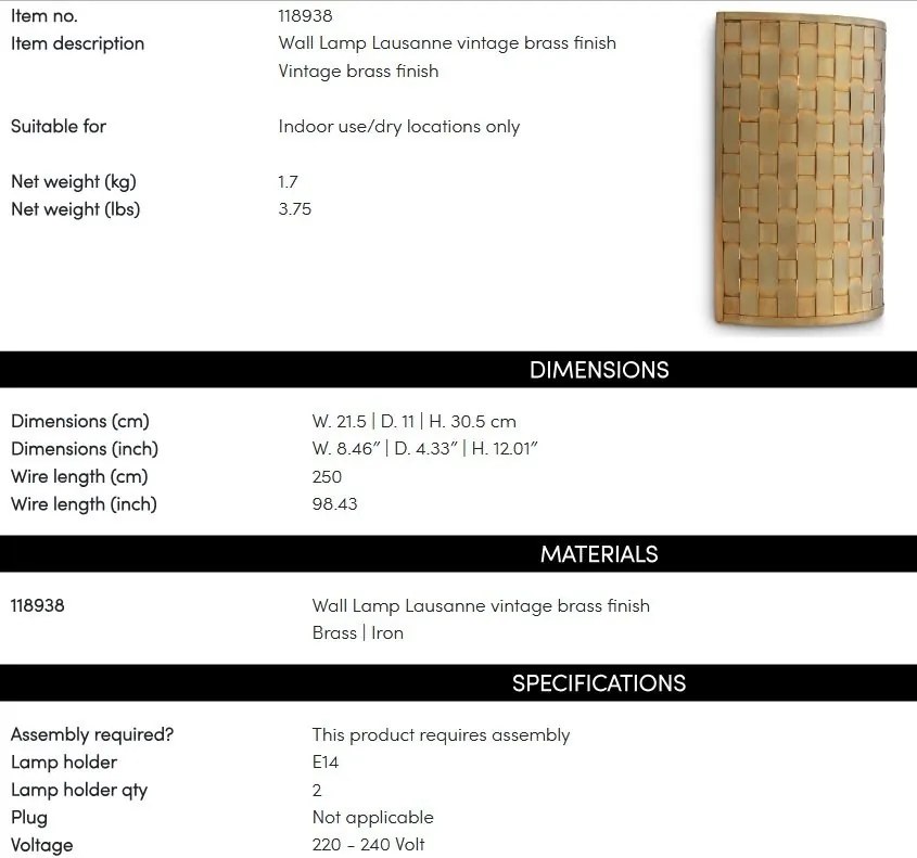 Aplica de perete LUX Lausanne alama vintage