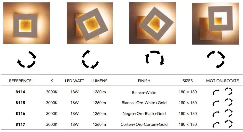 Aplica de perete LED design ambiental DALIA 18x18cm, alb/ auriu