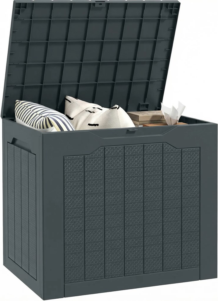 Outsunny Cufăr de depozitare exterior 93 L cu mânere încastrate, cutie de depozitare exterioară etanșă 56 x 41 x 50 cm, gri închis | Aosom Romania