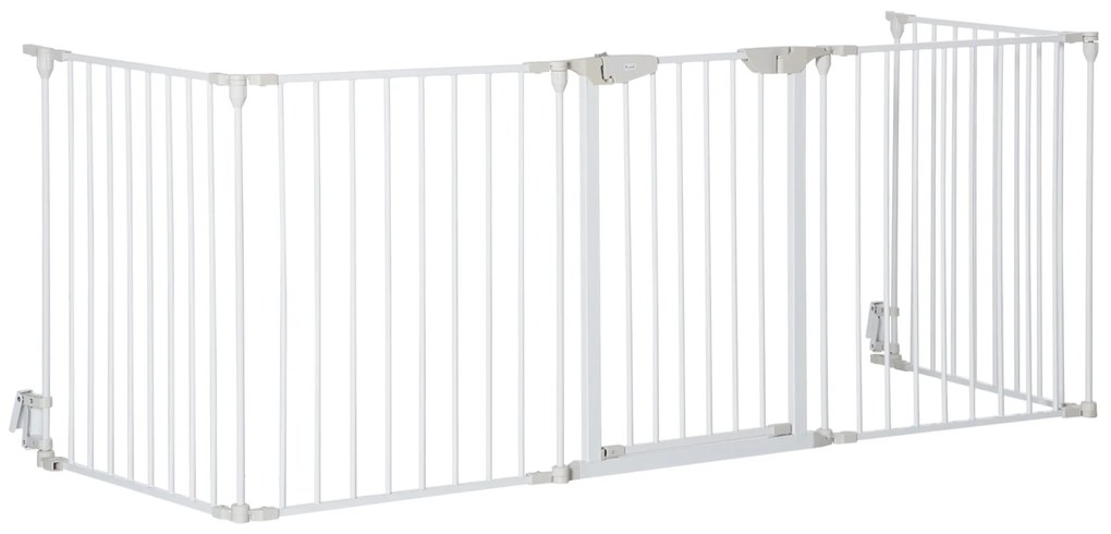 PawHut Barieră de siguranță parc cu închidere pentru câini modulară, pliabilă, cu ușă integrată maxim 300L x 74,5H cm metal PP alb | Aosom Romania