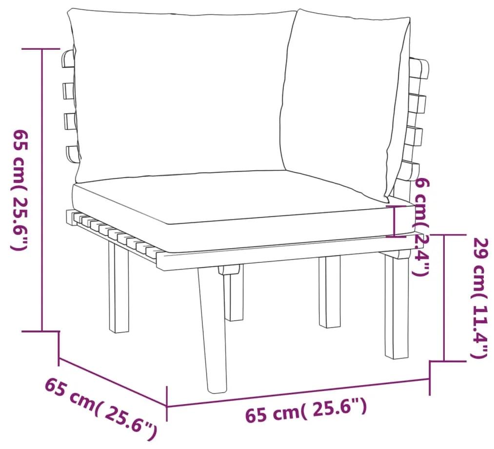 Set mobilier de gradina cu perne, 6 piese, lemn masiv acacia masa + 2x colt + 2x mijloc + suport pentru picioare, 1