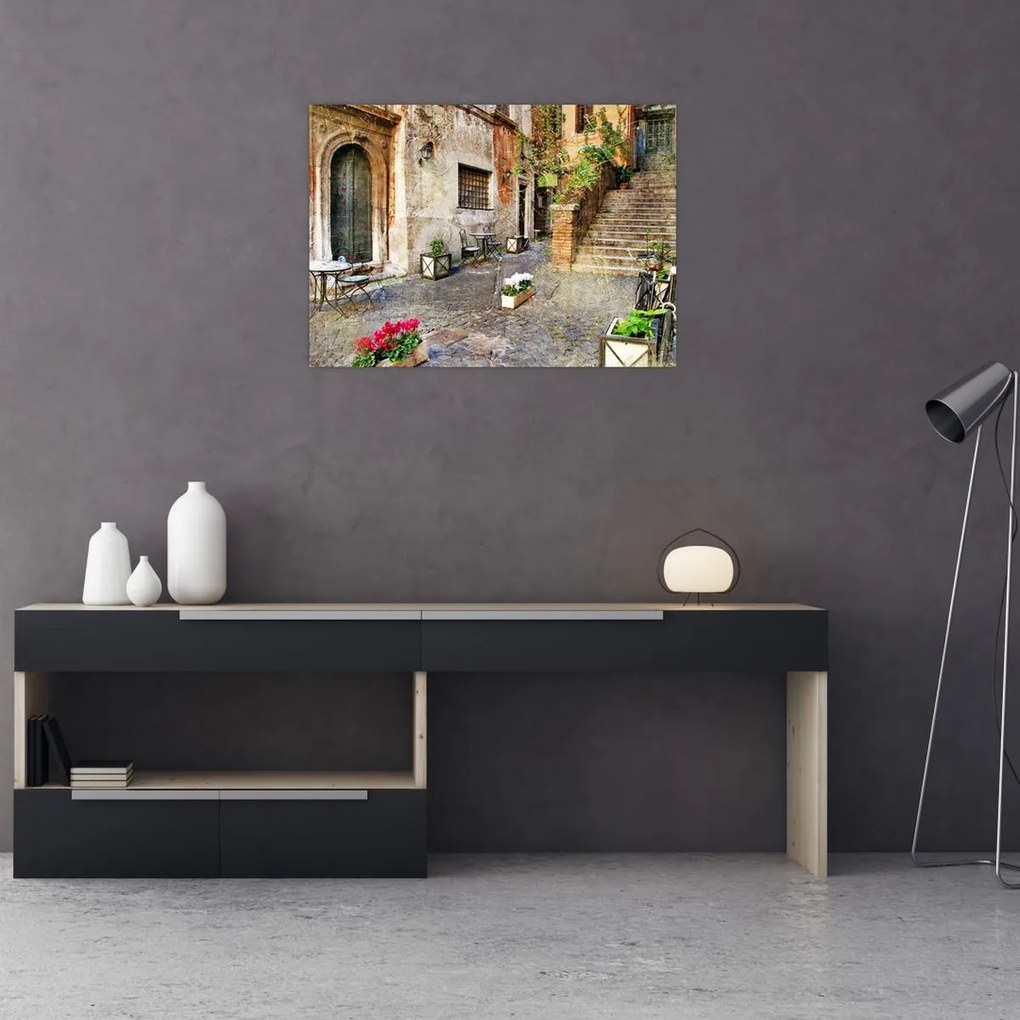 Tablou pe sticlă - Străzile vechi din Roma (70x50 cm)