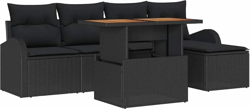 vidaXL Set de canapele pentru grădină 6 pcs Negru Rattan poli