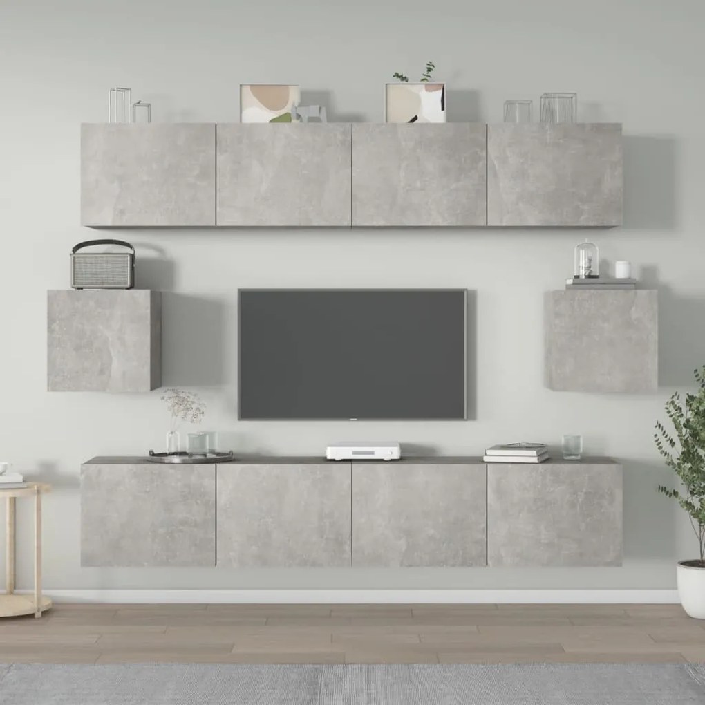 vidaXL Set dulap TV, 6 piese, gri beton, lemn prelucrat