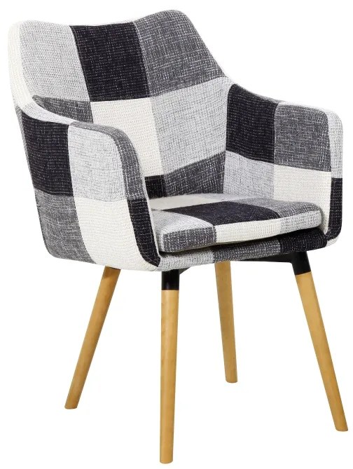 Fotoliu cu design Patchwork Alb-Negru / Fag, LANDOR