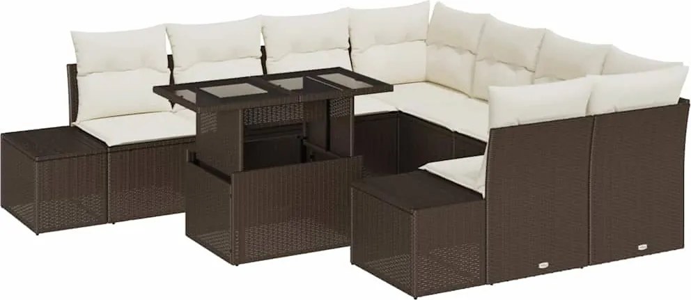 vidaXL Set de canapele pentru grădină cu pernă 9 pcs Maro și Crem