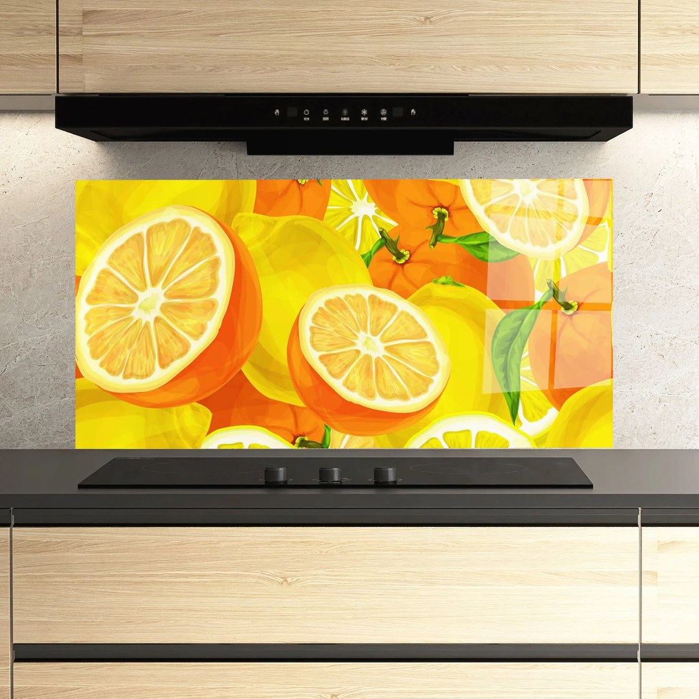 Panou Sticla Bucatarie, 60x150cm, Protectie aragaz, Antistropi, Termorezistent, Alimente, Fructe, Juicy Orange