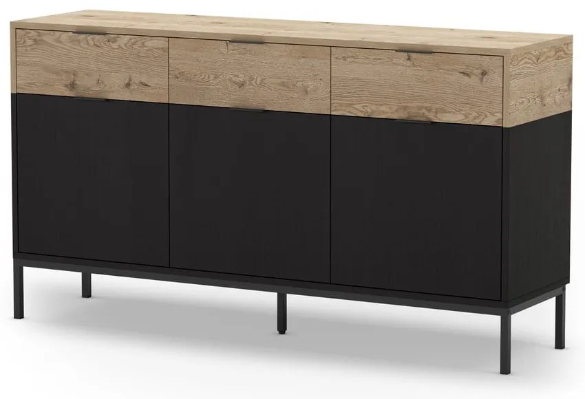 Comodă neagră/în culoare naturală joasă cu aspect de lemn de stejar 150x80 cm Marion – Marckeric