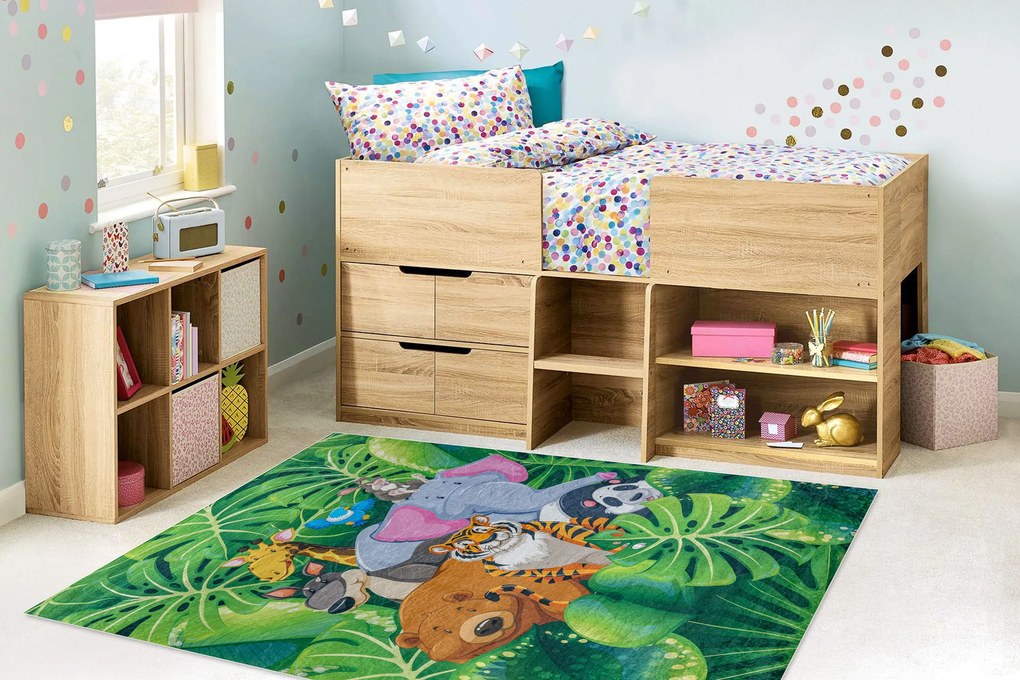 BAMBINO 2651 covor lavabil Animale, junglă pentru copii anti-alunecare - verde / maro