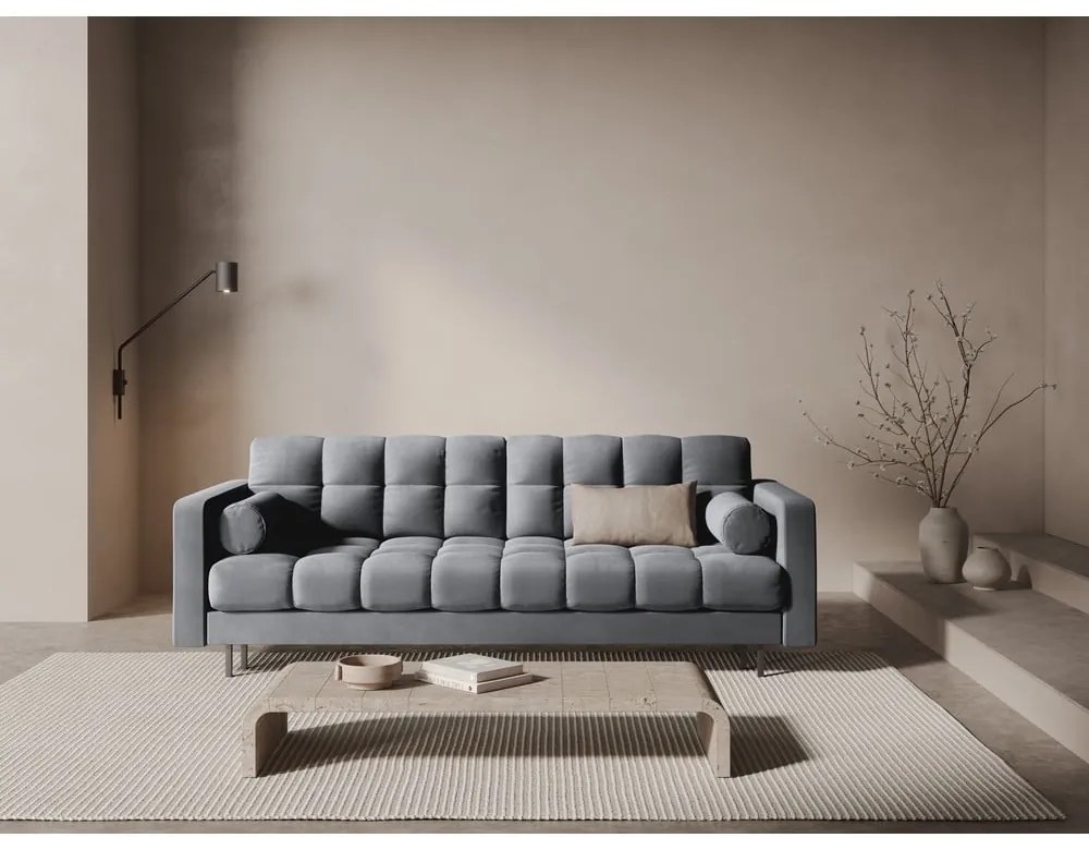 Canapea gri deschis extensibilă, cu spațiu de depozitare cu tapițerie din catifea 222 cm Bali – Cosmopolitan Design